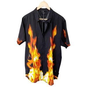 NWT Rollas Flames Fire Print Cotton Bon Shirt size Large